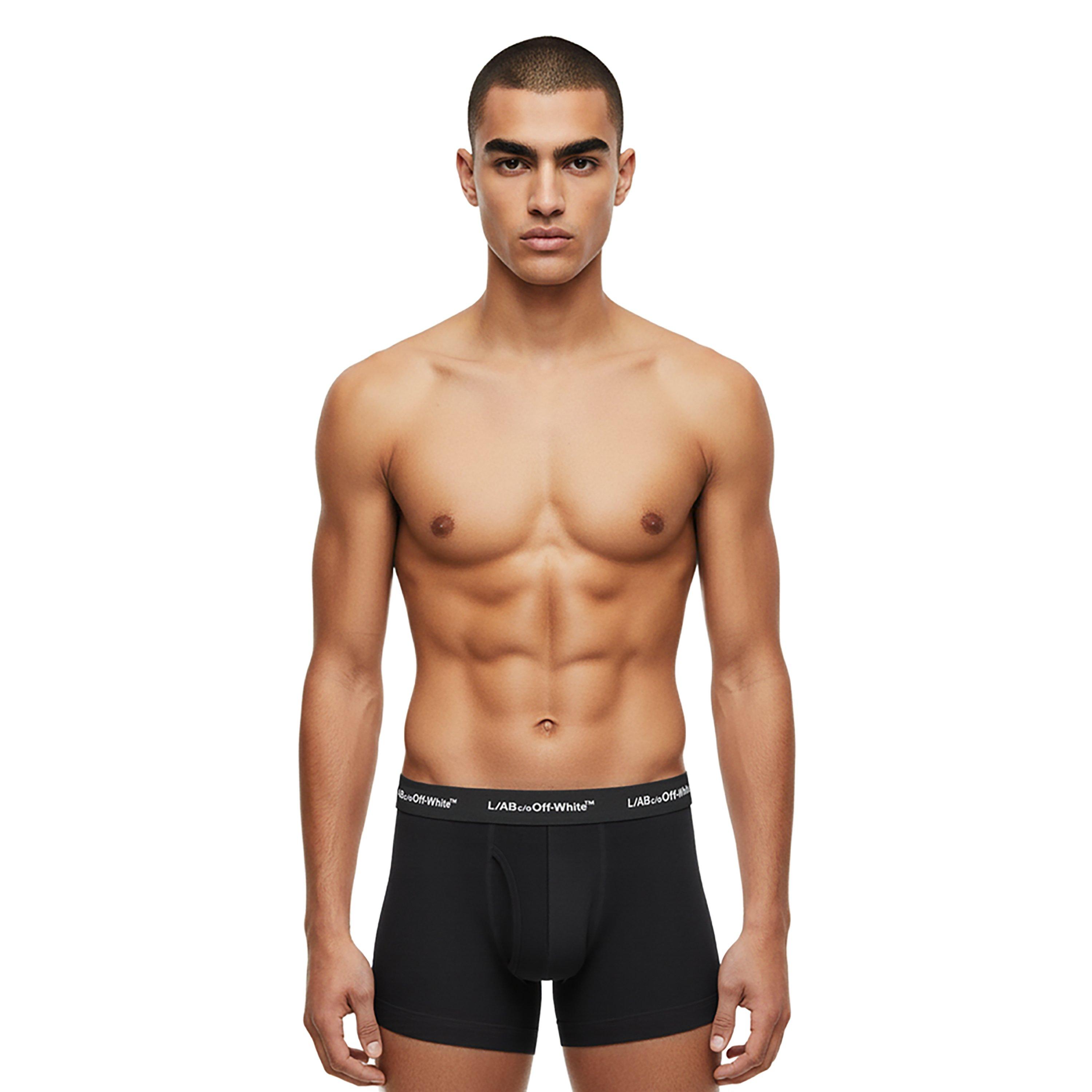 L/AB c/o Off-White Men's Horizontal Repeat 6" Boxer Brief With Fly (3 Pack) - Black - BLACK